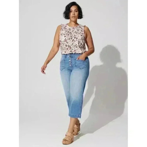 Torrid Rayon Slub Ruffle Mock Neck Tank Top Womens Size 4X Floral White - Picture 3 of 13